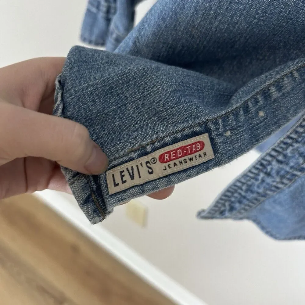 Levi’s Men’s Jean Shirt Denim Blue Red Tab Trucker Shacket Button Down 90s Vtg